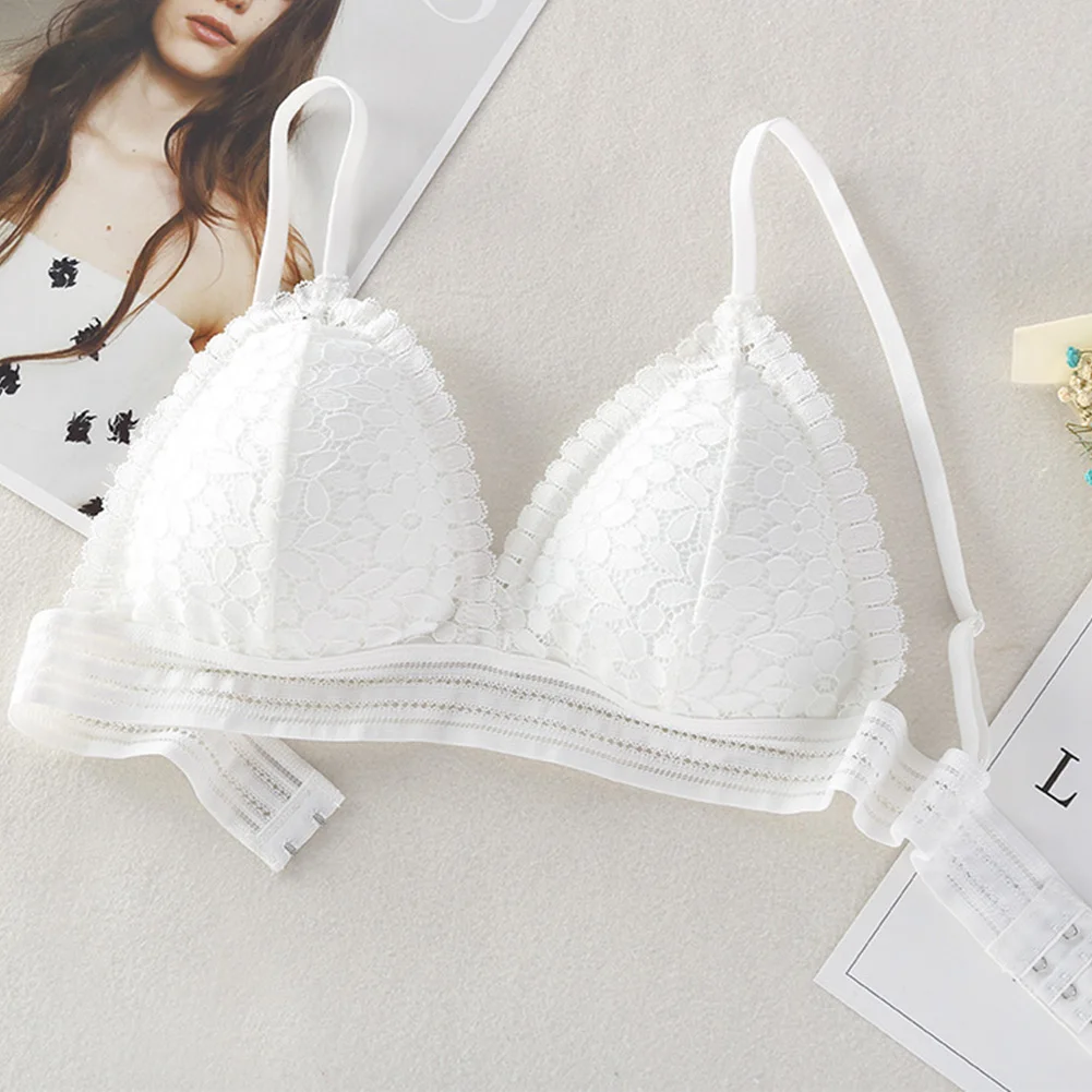 

Lingerie Top Sexy Back Clasp Women Bra Thin Deep V Solid Breathable Soft French Style Lace Lightweight Adjustable Strap