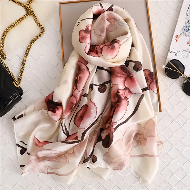 Роскошный бренд чистый Шелковый шарф большой Penoy Цветочный платок Испания модный принт мягкие шарфы летние пляжные хиджаб платок Sjaal - Цвет: 2