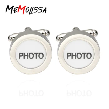 

MeMolissa 3 Pairs Hot Sale Photo Silver Round Cufflinks Wedding Party Casual Cuffs DIY Men Jewelry