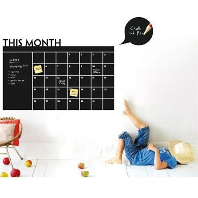 MONTHLY CALENDAR AND MEMO CHALKBOARD - ERASABLE SURFACE GRAPHICS