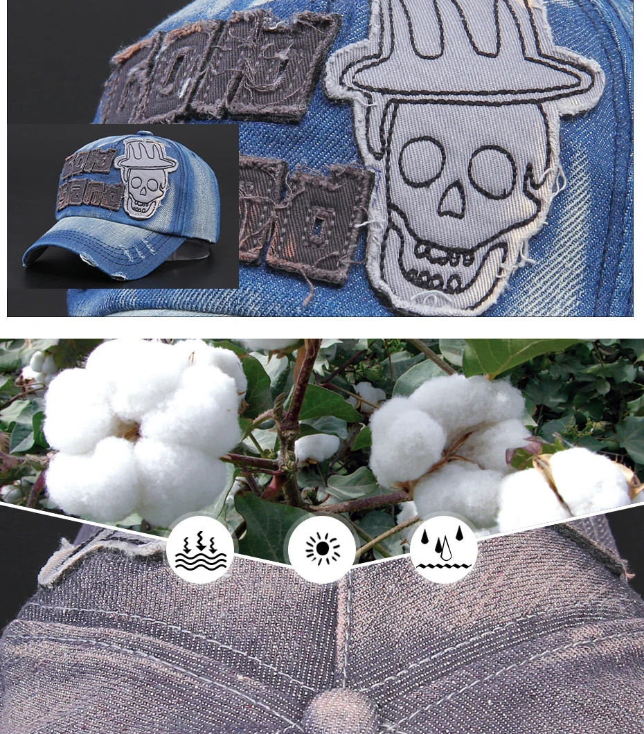 CNTANG джинсовые хлопчатобумажные вышитые буквы, шляпа с черепом для мужчин и женщин, хип-хоп бейсболка, модная бейсболка, винтажная брендовая летняя кепка s