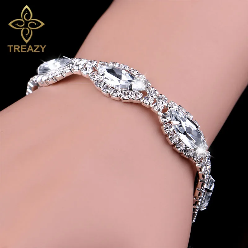 TREAZY Роскошный Стразы браслет с кристаллами и для женщин посеребренные свадебные