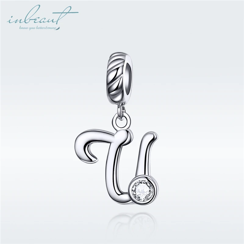 

inbeaut 26 English Letter Charms 925 Sterling Silver White Zircon fit Original diy Bracelet Cute Alphabet Beads Jewelry Making