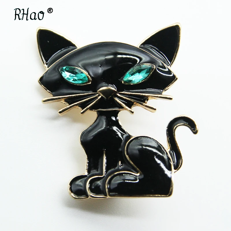 RHao зеленые глаза пикантные черные сапоги эмаль контакты Cat Броши для Для женщин и