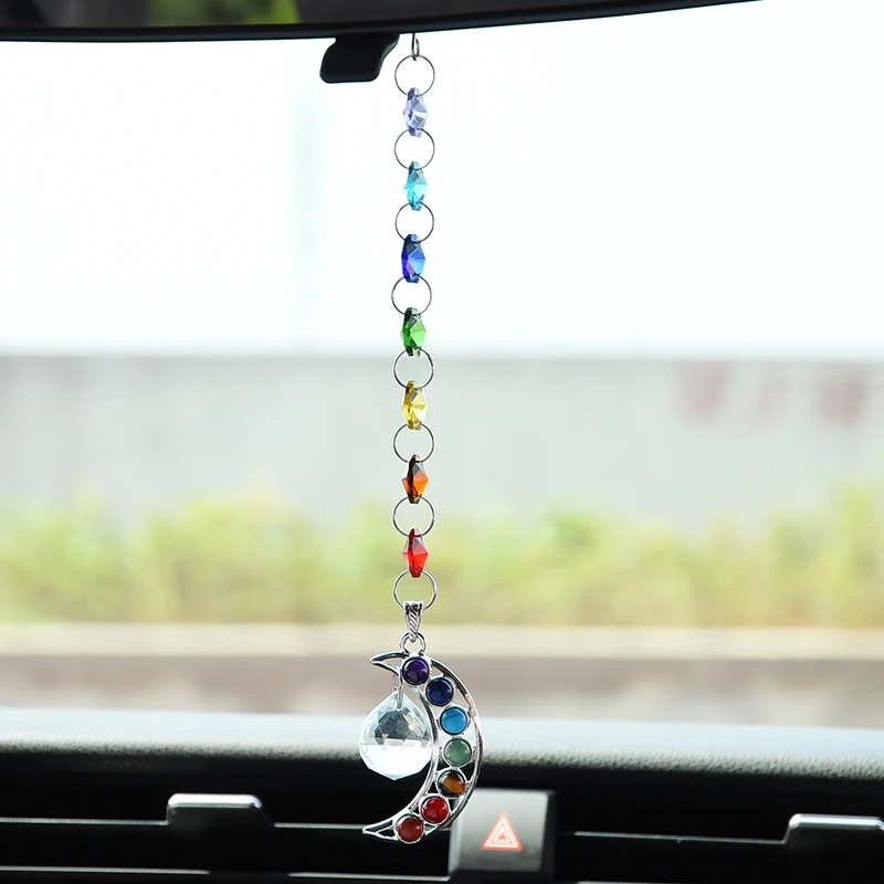 

1PCS 7 Chakra Suncatcher Crystal Half-moon Prisms Hanging Handmade Pendulum Pendants 20mm