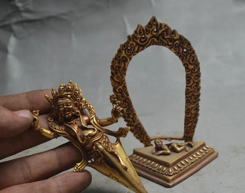 Тибетский буддизм Бронзовый Золотой Vajrapani Chana Dorje ножны для кинжала пхурба