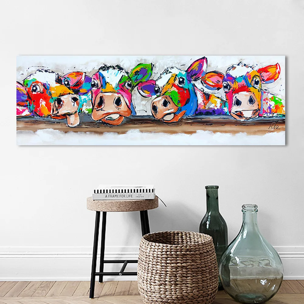 HDARTISAN Vrolijk Schilderij Wall Art Холст счастливые коровы картина животные картина принты домашний Декор без рамки