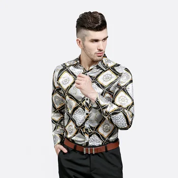 

Seestern Brand Men's Shirts Fashionable Personality Characteristic Crown lattice Snake pattern Chain Printed Leisure Collar tops