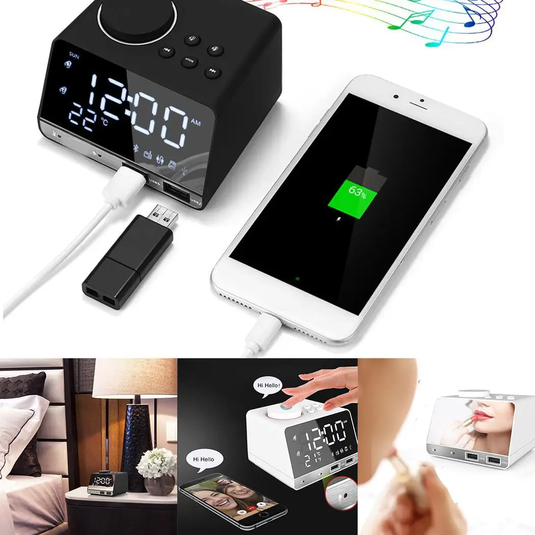 

Multifunction LED Display Alarm Clock Wireless Bluetooth USB Music Speaker