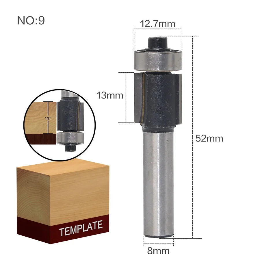 1 шт. 8 мм хвостовик Круглый-над фрезы для деревообработки инструмент 2 Флейта концевая мельница с подшипником Фрезерный резак угловой круглый над - Длина режущей кромки: NO9