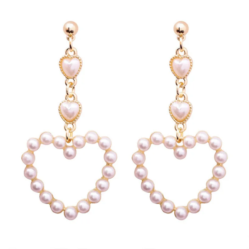 

Fashion heart sutd earrings female Popular long heart pearl earrings banquet jewelry accessories tassel earrings for women