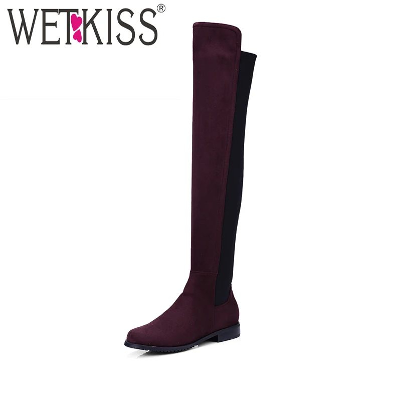 Slip On Winter Boots Stretch Lycra Flock Over the Knee Boots Brand font b 2017 b
