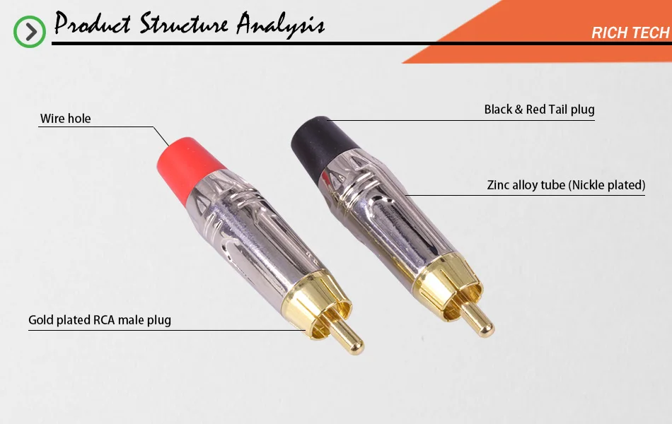 10 пар/20 шт RCA разъем Гладкий Silve RCA штекер позолоченный Аудио адаптер черный и красный косички динамик штекер для 7 мм кабель