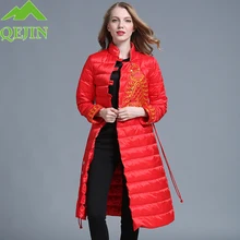 Зимняя женская куртка на утином пуху, воротник-стойка с вышивкой, утепленное пальто, Коллекционирование, популярные женские парки, свободный размер