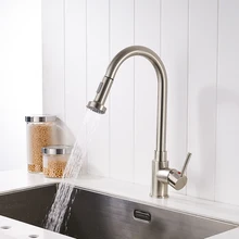 Modern Kitchen Faucet Pull Out 360 Swivel Spout 2 Modes Water Mixer Tap Nickle Finish Deck Mounted Single Sink Faucet 88306 Modern Kitchen Faucet Pull Out 360 Swivel Spout 2 Modes Water Mixer Tap Nickle Finish Deck Mounted Single Sink Faucet 88306