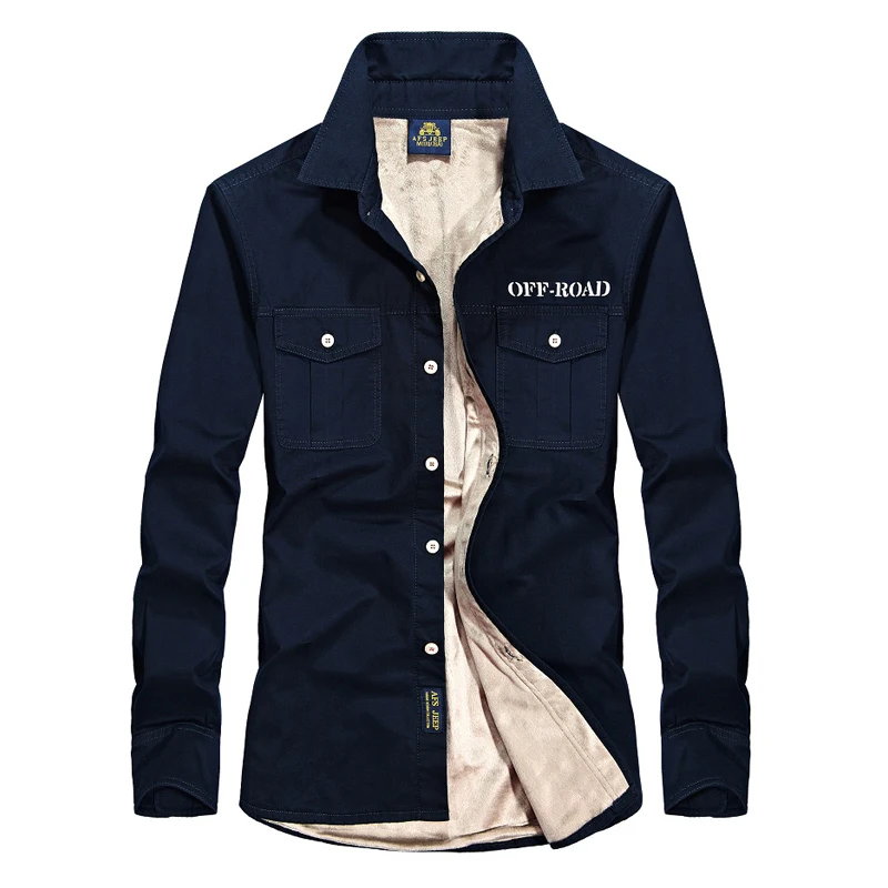 Vente AFS JEEP Épaissir chaud chemise à manches longues pour hommes marque chemise polaire décontracté coton chemise homme chemise habillée homme grande taille s 4XL