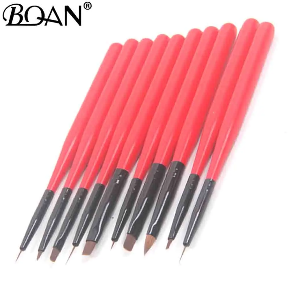 BQAN 10 шт./Партия набор кистей для дизайна ногтей различных размеров медная ручка Дизайн Лак нейлоновый гелевый Рисунок кисти для ногтей