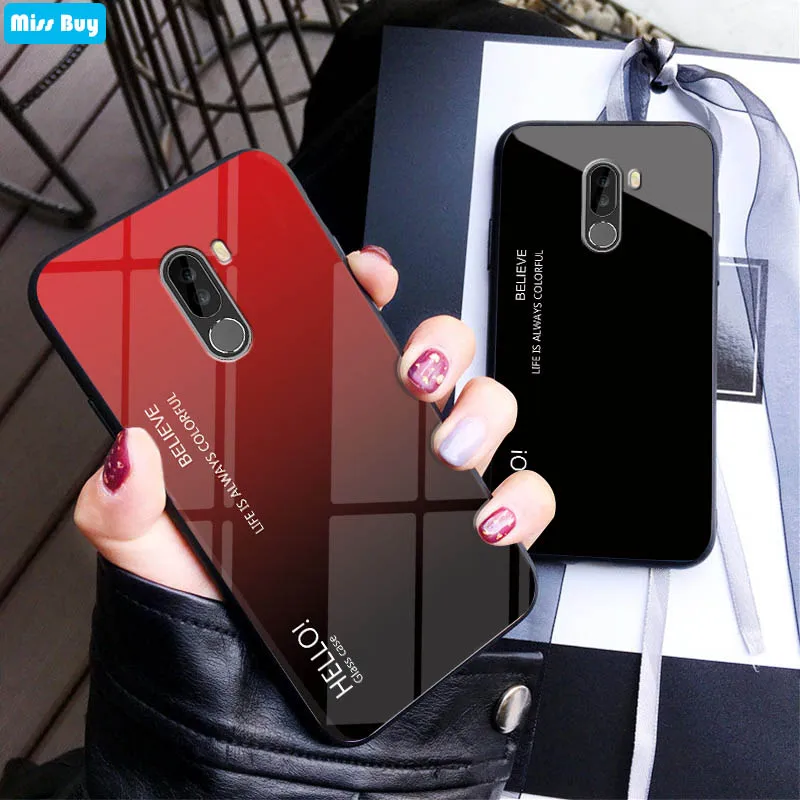 For Xiaomi Pocophone F1 Case Luxury Gradient Tempered Glass Phone cases For Pocophone F1 Case Fundas Shockproof Protection Cover