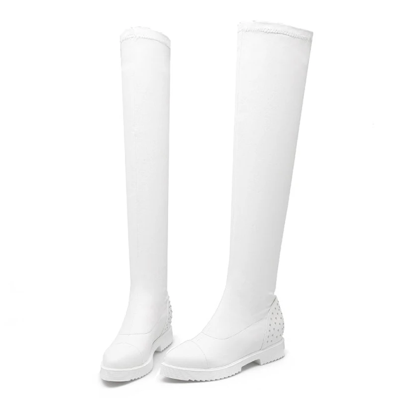 Haoshen& Girl/обувь женские ботфорты женские модные высокие зимние сапоги для верховой езды теплая зимняя Брендовая обувь на высоком каблуке, повседневная обувь - Цвет: Белый