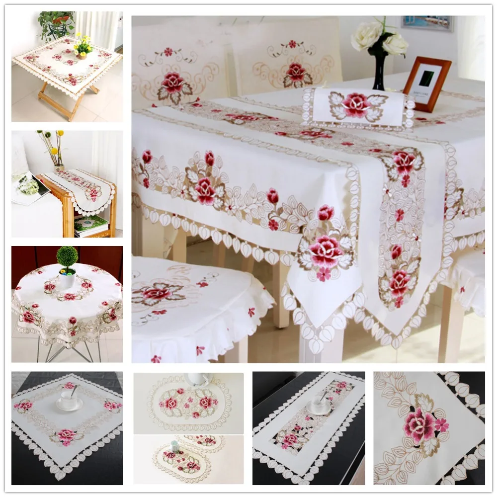 

Embroidered Lace Tablecloth Vintage Hollow-out Home Table Decor Table Runner Round Oval Square Rectangle Table Cloth Cover