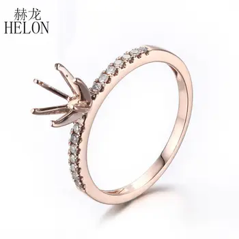 

HELON Solid 10k Rose Gold Pave Natural Diamonds Semi Mount Ring Women's Fine Jewelry 6mm Round Engagement Wedding Exquisite Ring