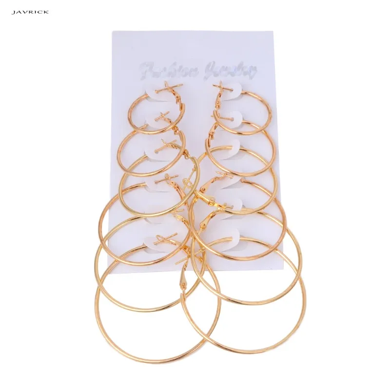 JAVRICK 6 пар/компл. Винтаж серьги кольцо большие круглые серьги Для женщин стимпанк ухо клип - Окраска металла: rose gold