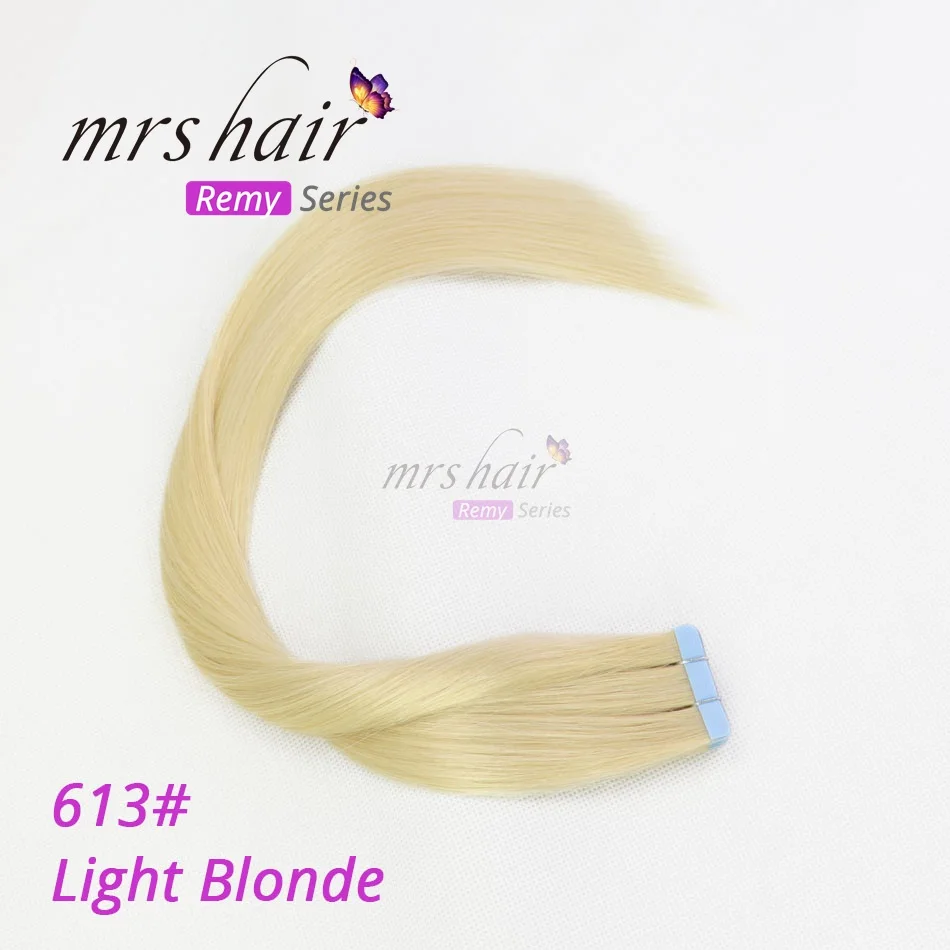 Mrs Hair Remy лента для наращивания волос 1" 18" 2" 20 шт. прямые человеческие волосы на клей блонд для наращивания бесшовные волосы черный - Цвет: #613