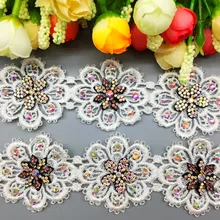

1 Yd Shiny Crystal Rhinestone Flowers Lace Trim Edge Wedding Dress Apparel Trimming Ribbon Applique Embroidered Sewing DIY Craft