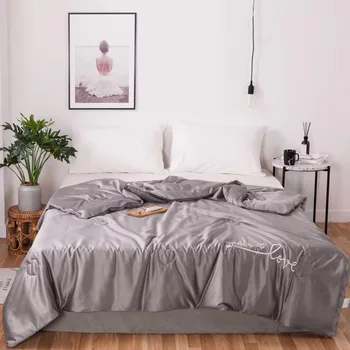

Washed silk summer throw blanket 1pc bed patchwork quilt home bed duvet grey thin comforter embroidered bedspread applique quilt