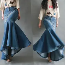 Женские джинсовые юбки, весенне-осенняя винтажная джинсовая юбка для девушек, студенток, тонкая эластичная синяя юбка макси в пол