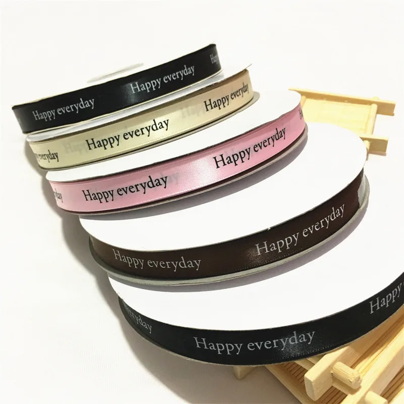 

10 Yard 15mm/25mm Ribbon Letter Happy Everyday Ribbon For Easter DIY Party Decorative Flower Gift Packaging Ribbon 4 Colors