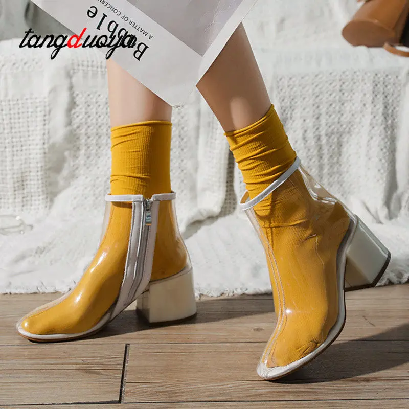 

transparent ankle boots for women with heel shoes woman square heel boots women high heels shoes for women waterproof boots 2019