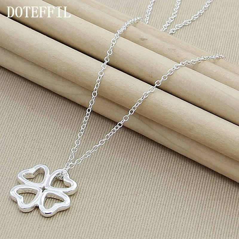

Free shipping 2019 New Necklace Glossy Flower And Silver Heart Four Leaf Clover Lucky Pendant Necklace Jewelry