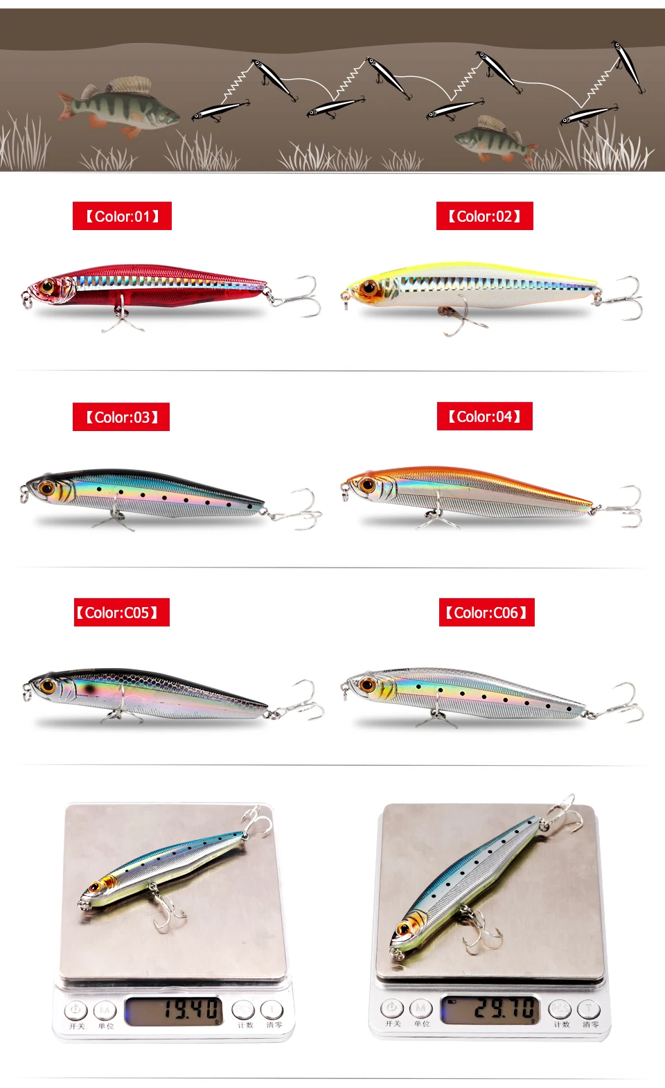 Kingdom Fishing Lures Hard Bait Slow Sinking Pencil 19.4g,85mm 29.7g,100mm Sea Bass China Artificial Lures Wobblers Model 5503 (7)