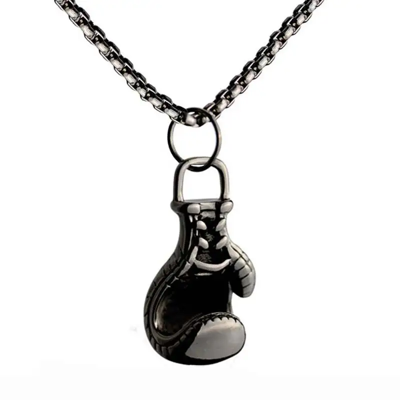 Black Boxing Glove Pendant Necklace Sporty Style Gym Accessories for Sports Lovers Men Stainless