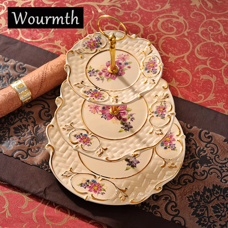 Wourmth керамика тарелки для фруктов Стенд Лоток для теста тарелки карамельной расцветки десертные торты 3 Слои вечерние украшения дома