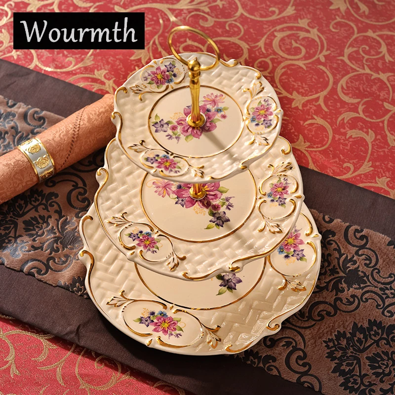 

Wourmth Ceramics Fruit Plates Stand Pastry Tray Candy Dishes Cake Desserts 3 Layer Party Home Decoration