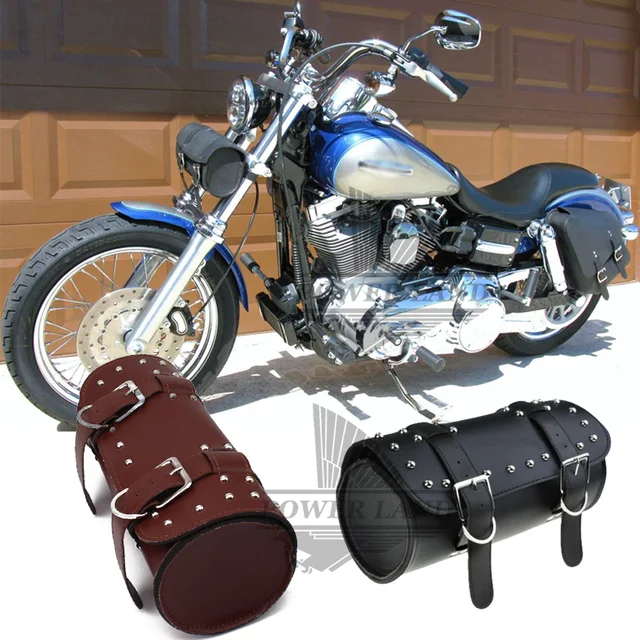 Black Brown Pu Front Fork Tool Bag Luggage Saddle For Harley Black Brown Pu Front Fork Tool Bag Luggage Saddle For Harley Chopper Bobber Cruiser