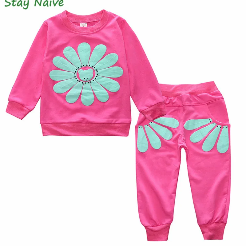 

2017 spring autumn children girl clothing set baby girls sports sunflower costume kids clothing set suit
