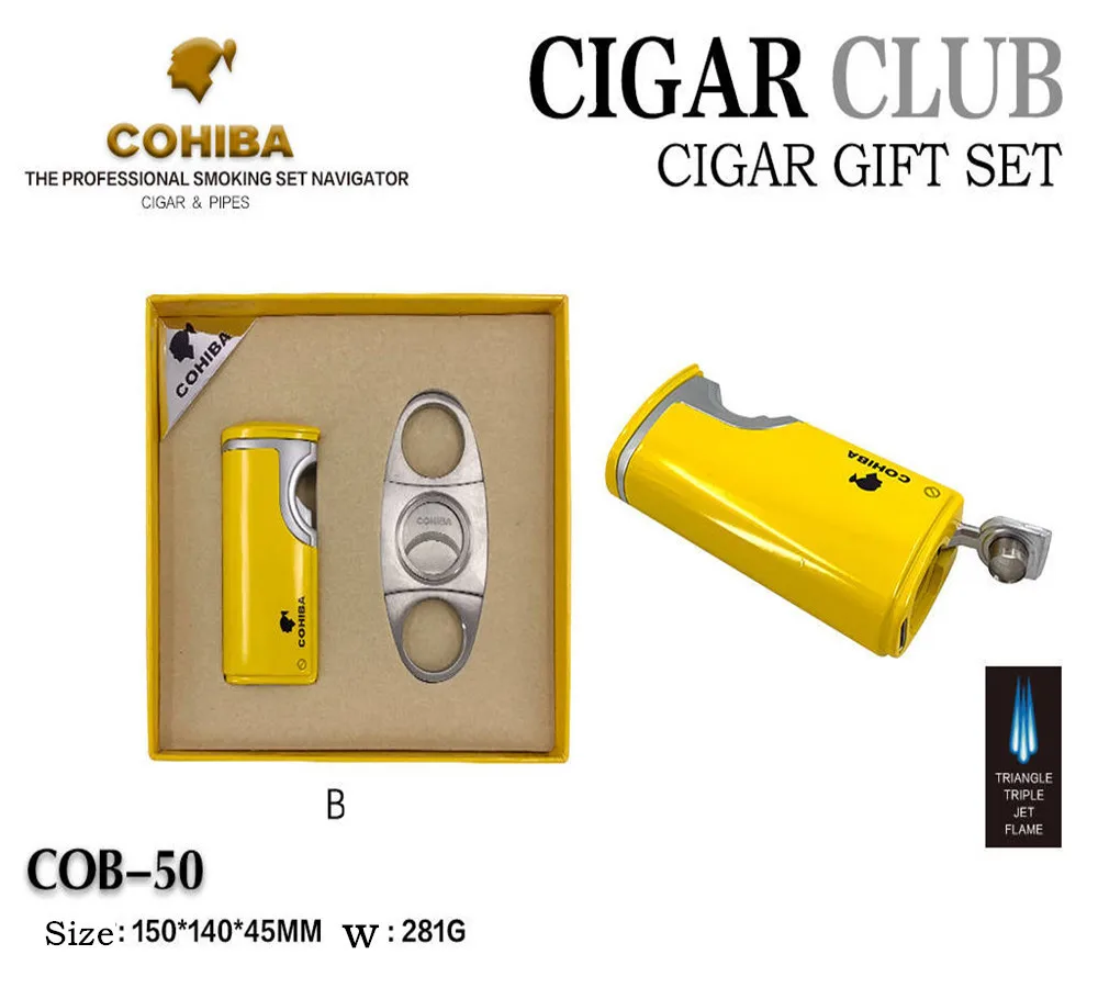 2 COHIBA сигара USB Зажигалка резак инструменты отверстие открывалка сигарета Металл многоразового бутан газ 3 фонарь Jet пламя удар подарочная коробка - Цвет: 2