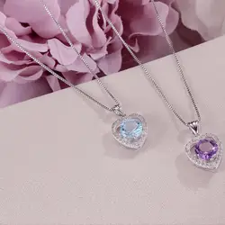 Ожерелья подвески для Для женщин Fine Jewelry одноцветное S925 Серебряный натуральный голубой топаз Фиолетовый аметист драгоценный кулон CCN006/N008