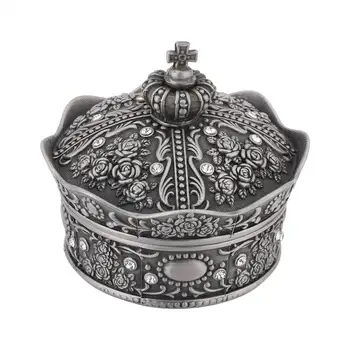 

Crown Shaped Jewelry Box Rose Flower Carved Zinc Alloy Jewelry Box Case Jewellery Storage Home Excellent Ornamentation.