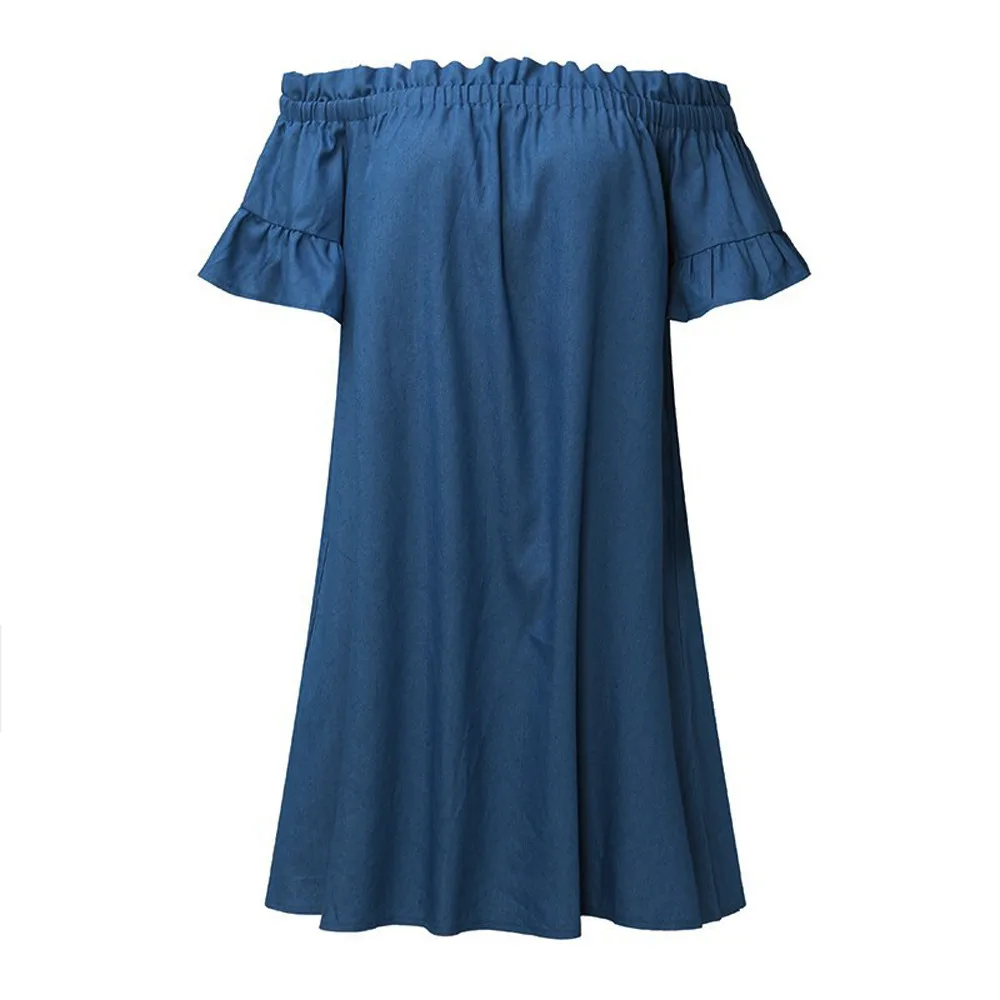 Женское мини-платье большого размера с открытыми плечами, летнее пляжное сексуальное джинсовое платье-рубашка с открытыми плечами, Повседневный Сарафан, женское платье