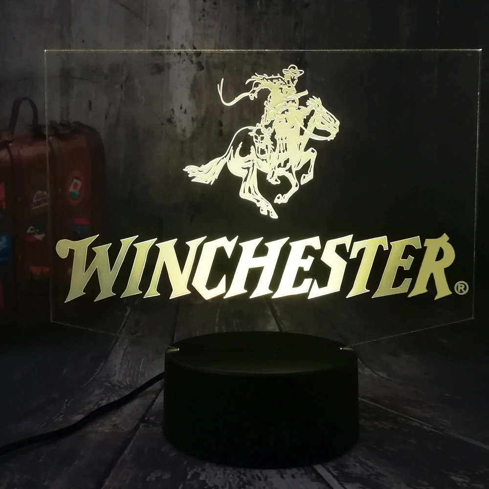 

New Winchester Company LOGO Cool Shot9un Arms Weapon 3D LED Night Light Table Lamp RGB 7 Color Boys Home Decor Christmas Gift