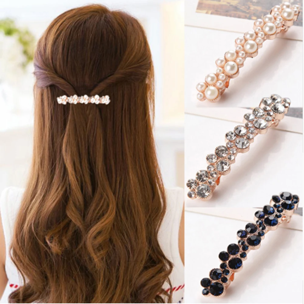 

Hot Sale 5 Colors Korean Crystal Pearl Elegant Women Barrettes Hair Clip Hairgrips Hair Pin Hair Accessories