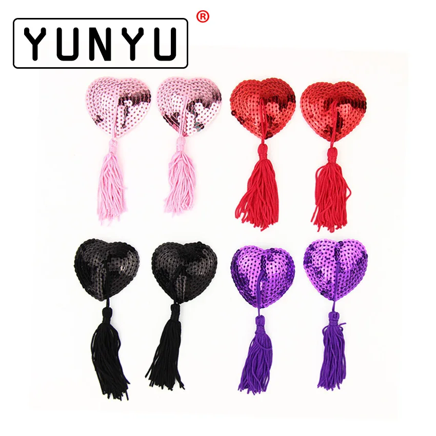 1 Pair Milk Paste Women Tassel Sequin Paste Silicone Heart Shaped
