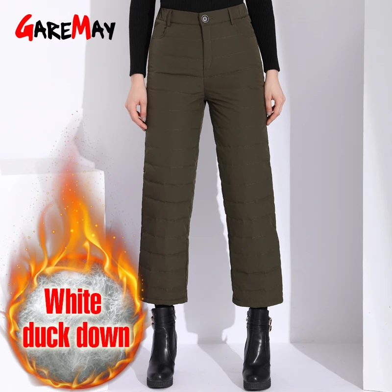 

Women Pants Capris High Waist Winter Thick Warm Duck Down Wide Leg Pants Women Trousers Black Pantaloon Woman Pant Plus Size New
