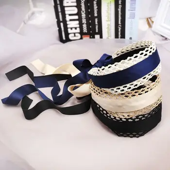 

Korean Handmade Woven Wide Headband Long Ribbon Streamer Hair Hoop Fairy Contrast Color Bow Knot Expanded Hair Accessories