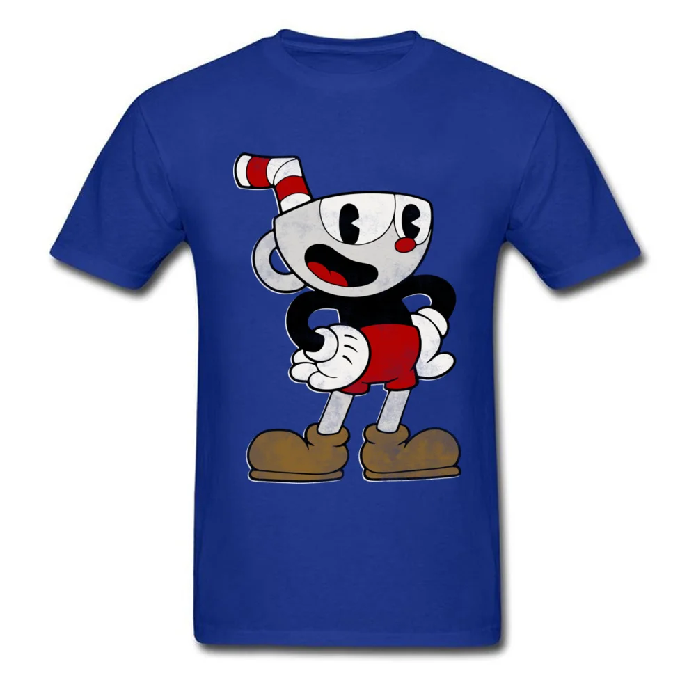 Cuphead Pose Cotton Fabric Tops & Tees for Men Hip hop T-Shirt Party Fashionable O-Neck Tops T Shirt Short Sleeve Cuphead Pose blue