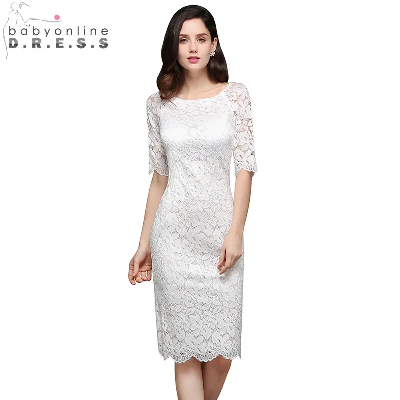

New Cheap Elegant White Full Lace Homecoming Dresses 2019 Knee-Length Half Sleeve Cocktail Women Special Occasion Dresses